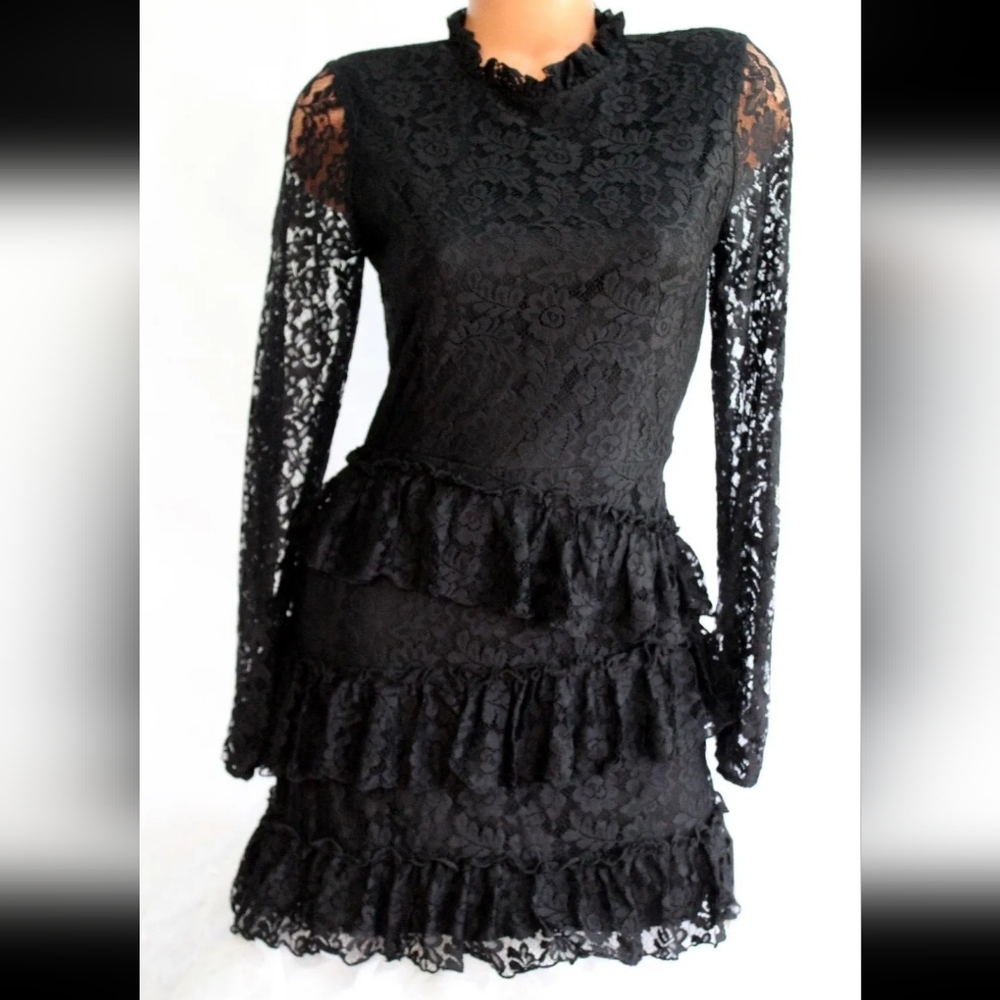 NWT EDIT by SEVENTEEN Dress BLACK Lace Ruffle Tier Drop Waist